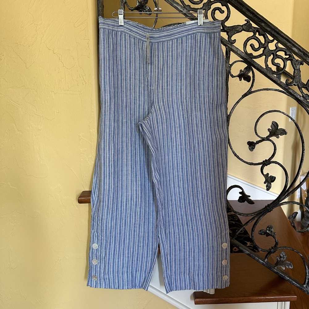 Chico’s Blue Stripe Pull-On Crop Pants